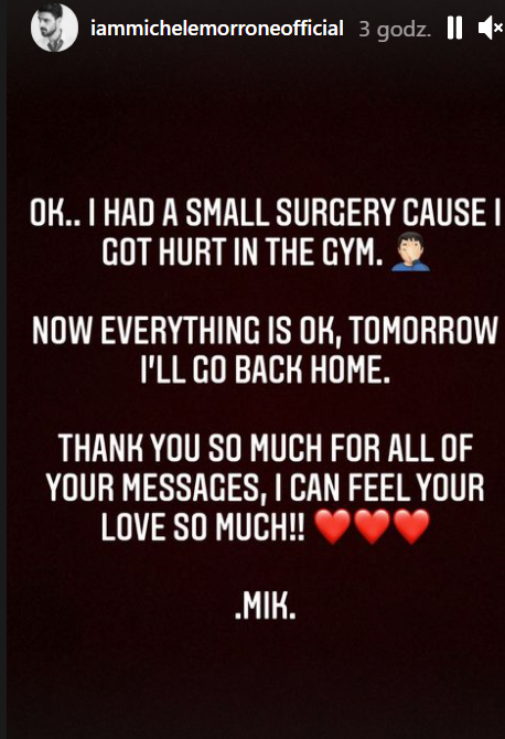 tekst michele morrone instagram wpis szpital zabieg operacja