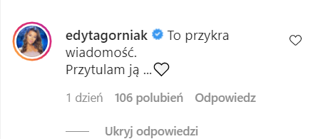 Wpis na Instagramie Edyty Górniak.