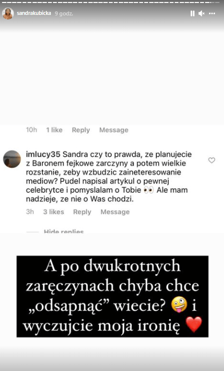 Screen wiadomości do Kubickiej