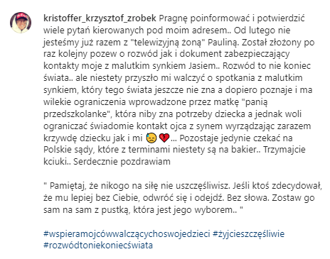 Screen z Instagrama Krzysztofa ze Ślubu.