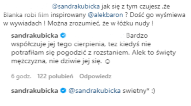 Sandra Kubicka odpowiedziała internautce