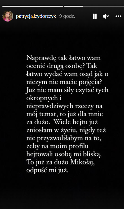 Izydorczyk wydała oświadczenie