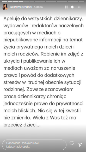 Katarzyna Cichopek oświadczenie