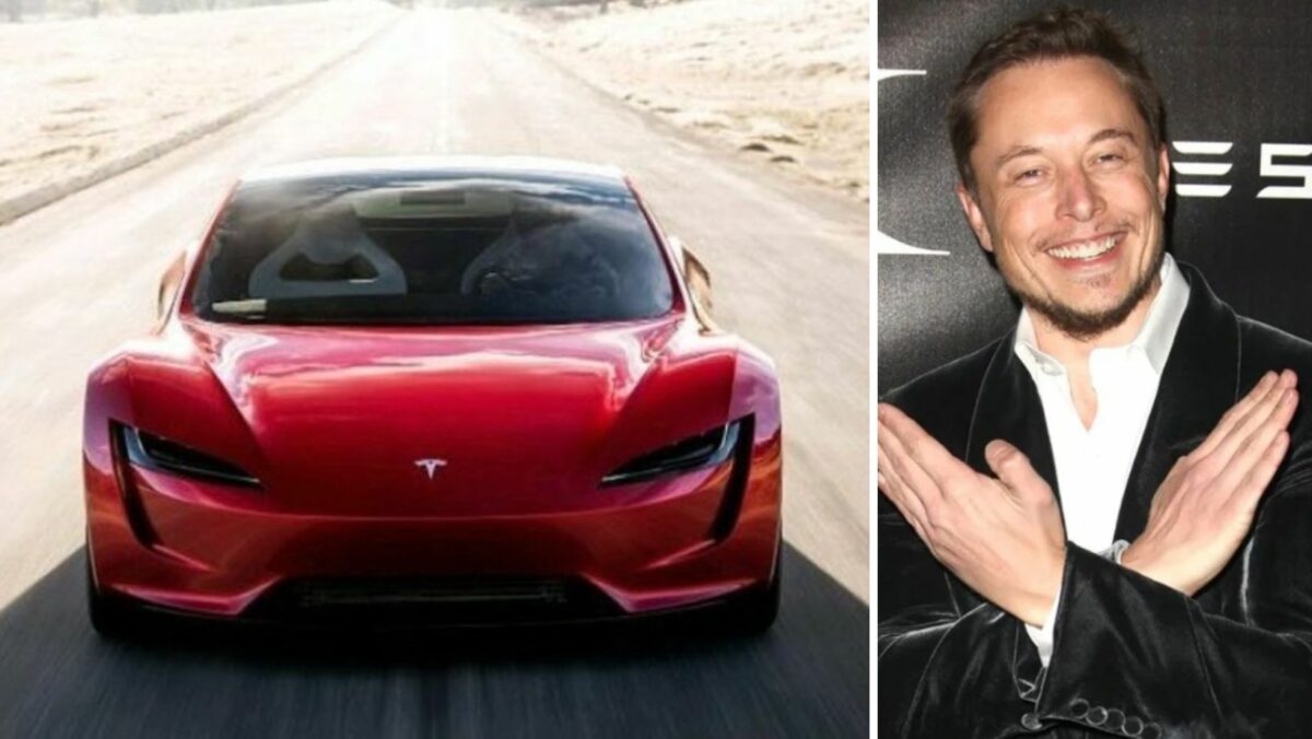 Elon Musk i Tesla Roadster.